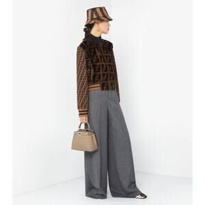 Fendi Knit And Inlaid Mink Fur Zucca Print Crop Bomber Jacket Fogge Womens 42